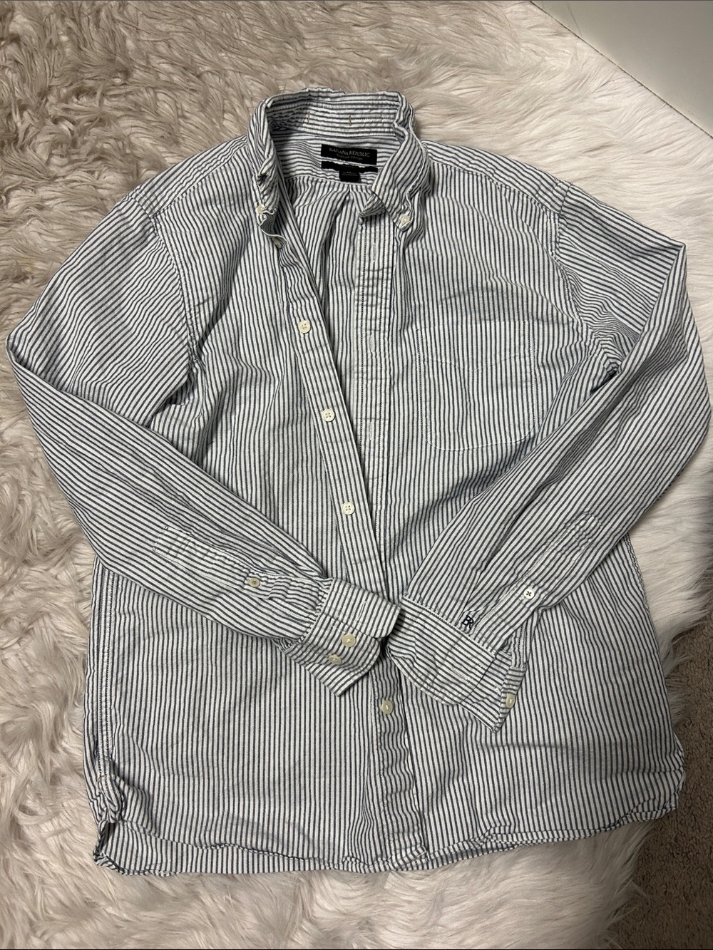 Men’s Banana Republic Striped Long-Sleeve Button-Down Shirt - Blue/White